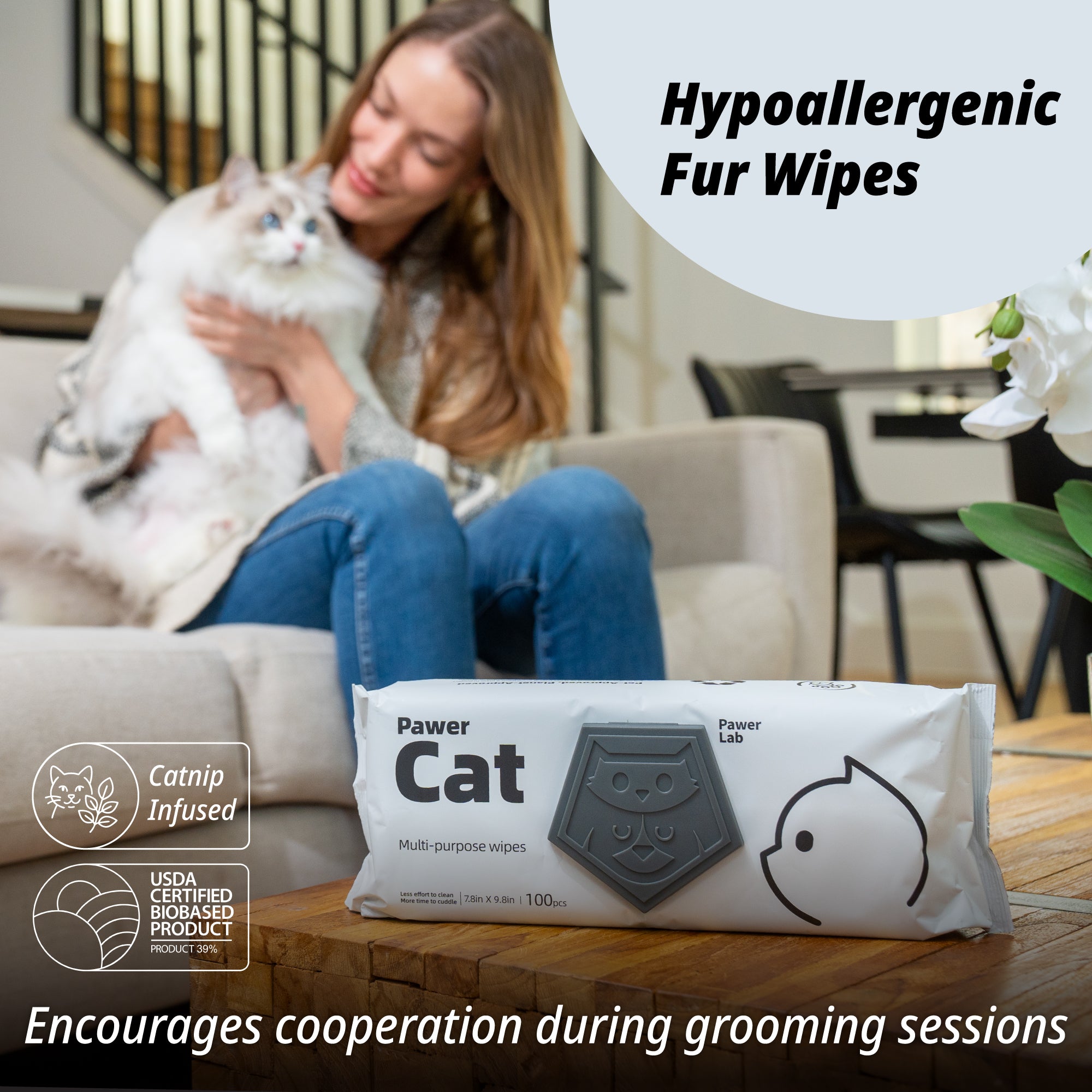 Catnip Infused Pawer Cat Wipes